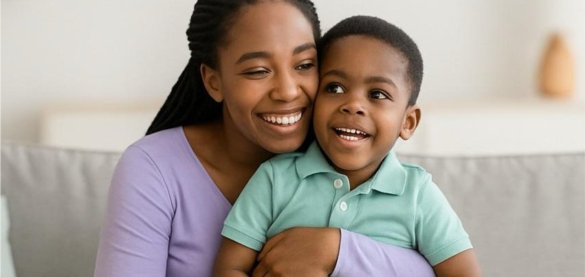 Parent and child smiling together